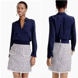 J. Crew Womens Multicolor Tweed Fringed Raw Hem Mini Skirt SIze 10 Back Zip